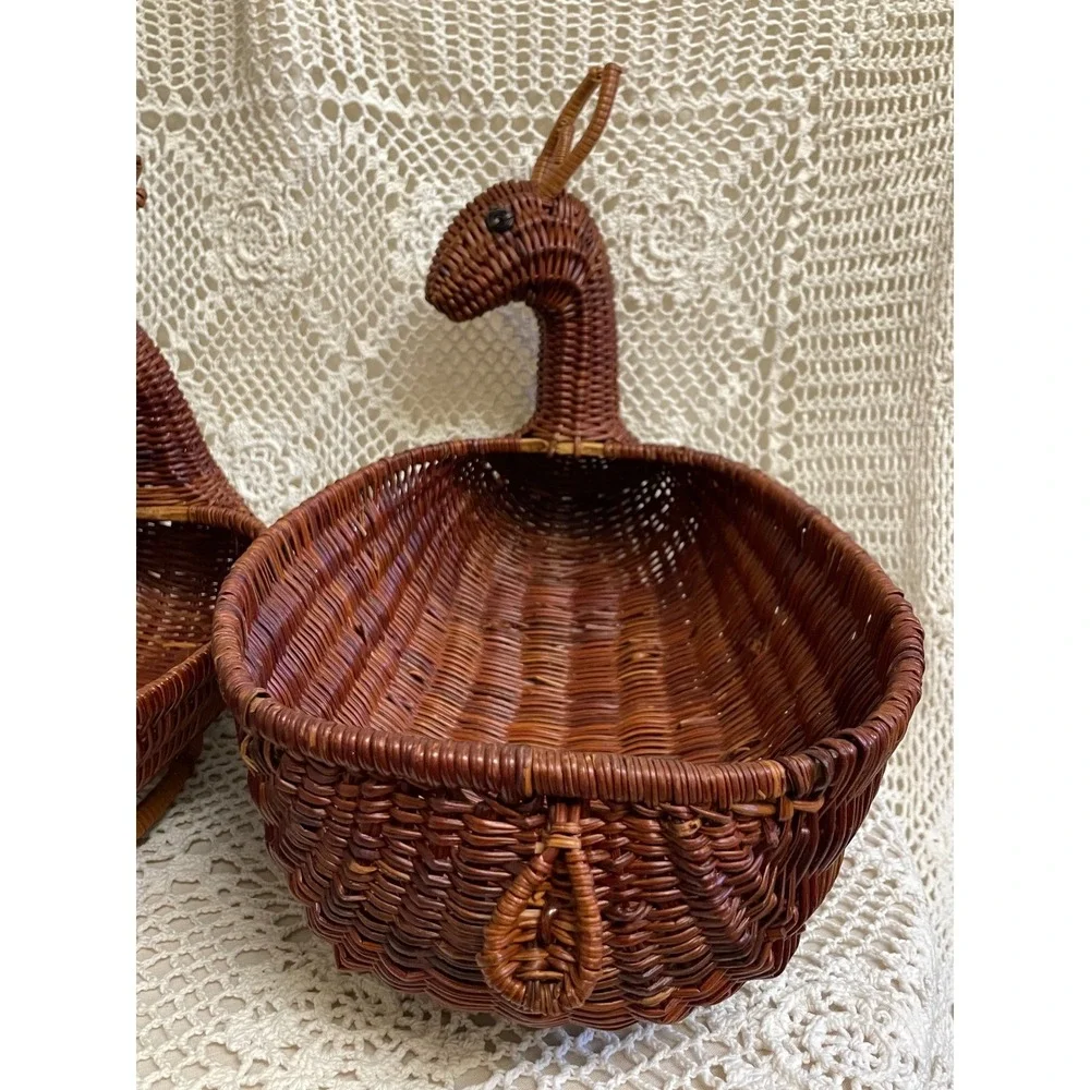 Wicker Deer Reindeer Basket Set Home Decor Brown Vintage FLAWS